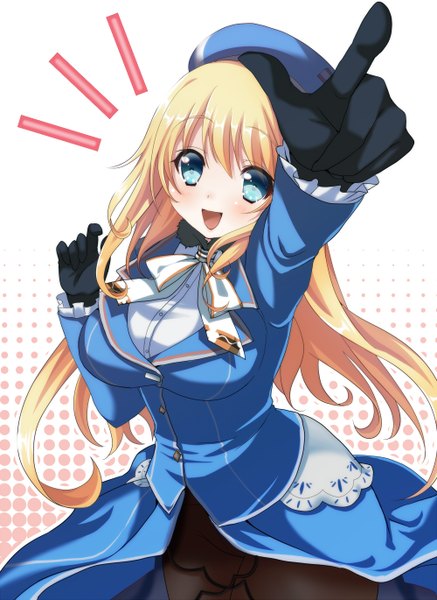 Anime picture 1000x1370 with kantai collection atago heavy cruiser kazushima single long hair tall image blush open mouth blue eyes blonde hair girl dress gloves pantyhose beret