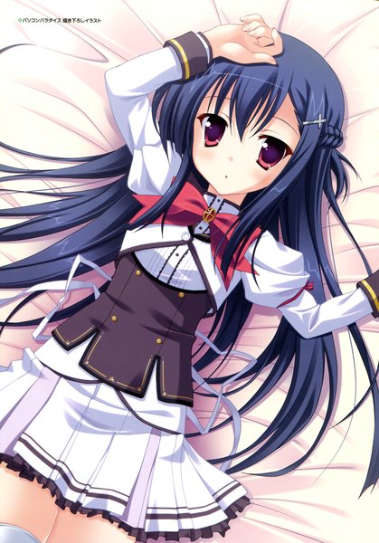 Anime picture 3008x4308 with princess evangile kitamikado ritsuko yamakaze ran single long hair tall image highres black hair red eyes absurdres lying girl uniform school uniform bowtie