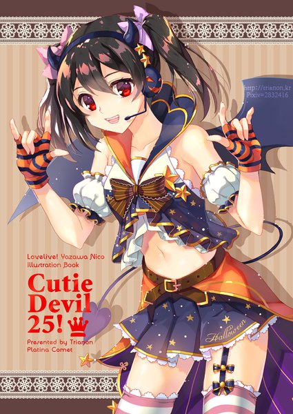 Anime picture 600x847 with love live! school idol project sunrise (studio) love live! yazawa nico trianon single long hair tall image fringe short hair open mouth black hair hair between eyes red eyes twintails bare shoulders tail bare belly short twintails halloween