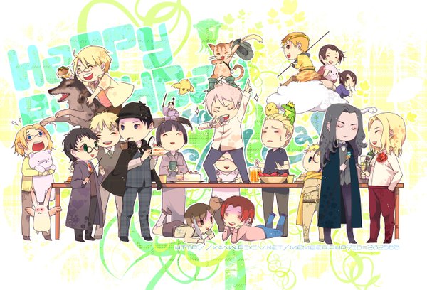 Anime picture 1375x935 with axis powers hetalia harry potter sherlock holmes (series) sherlock (bbc) studio deen united kingdom (hetalia) japan (hetalia) america (hetalia) germany (hetalia) north italy (hetalia) france (hetalia) canada (hetalia) sherlock holmes (sherlock) puss in boots (character) nise shoku long hair short hair black hair blonde hair brown hair