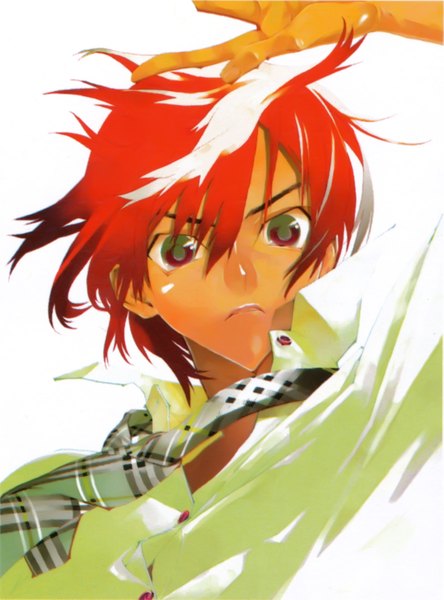 Anime picture 1435x1937 with shiki single tall image short hair white background red hair scan boy shirt necktie