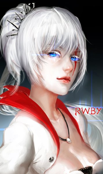 Anime picture 1024x1726 with rwby rooster teeth weiss schnee sangrde single long hair tall image looking at viewer fringe blue eyes upper body white hair lips lipstick red lipstick girl choker