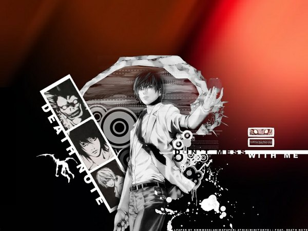 Anime picture 1024x768 with death note madhouse yagami light l (death note) ryuk