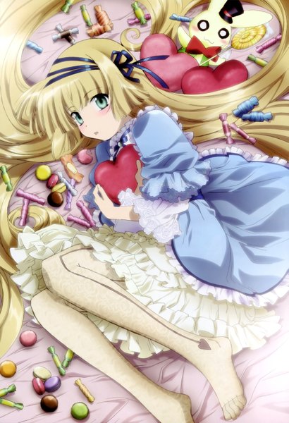 Anime picture 4081x5968 with gosick studio bones megami magazine victorique de blois single long hair tall image highres blonde hair green eyes absurdres official art loli girl dress ribbon (ribbons) food heart sweets bunny