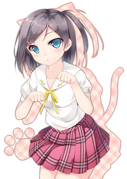 Anime picture 827x1168 with hentai ouji to warawanai neko j.c. staff tsutsukakushi tsukiko sena chifuyu single tall image looking at viewer blush short hair blue eyes black hair animal ears tail animal tail cat ears cat girl cat tail one side up girl skirt