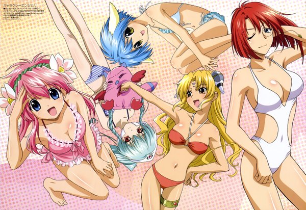 Anime picture 5937x4077 with galaxy angel madhouse megami magazine milfeulle sakuraba mint blancmanche ranpha franboise vanilla h forte stollen fujita mariko long hair blush highres short hair open mouth blue eyes light erotic blonde hair red eyes multiple girls green eyes