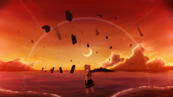 Anime picture 2400x1350 with vocaloid kagamine len hirobakar highres wide image sky scenic
