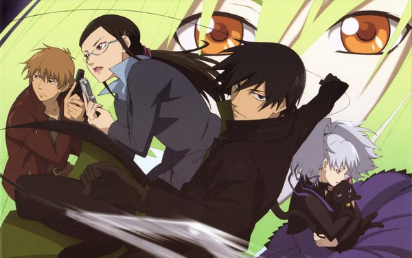 Anime picture 1920x1200 with darker than black studio bones yin (darker than black) hei (darker than black) mao (darker than black) amber kirihara misaki highres wide image wallpaper kouno yutaka