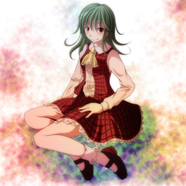 Anime picture 1500x1500 with touhou kazami yuuka s-syogo single long hair blush red eyes green hair girl skirt skirt set