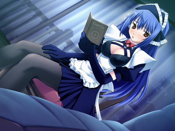 Anime picture 1200x900 with mp - maid promotion master blush red eyes blue hair game cg maid girl