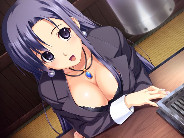 Anime picture 1600x1200 with tropical kiss saotome nagi koutaro breasts light erotic cleavage open clothes open shirt necklace