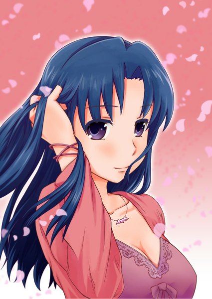 Anime picture 1075x1518 with toradora j.c. staff kawashima ami suzushiro nazuna single long hair tall image blush purple eyes blue hair girl petals bracelet pendant