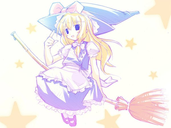 Anime picture 1280x960 with touhou kirisame marisa broom riding girl skirt star (symbol) skirt set broom tagme