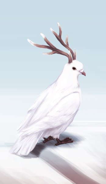 Anime picture 1440x2480 with original ottosei single tall image simple background horn (horns) shadow no people animal bird (birds) pigeon