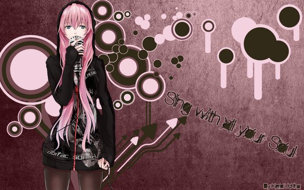 Anime picture 1440x900 with vocaloid megurine luka long hair blue eyes wide image pink hair girl microphone