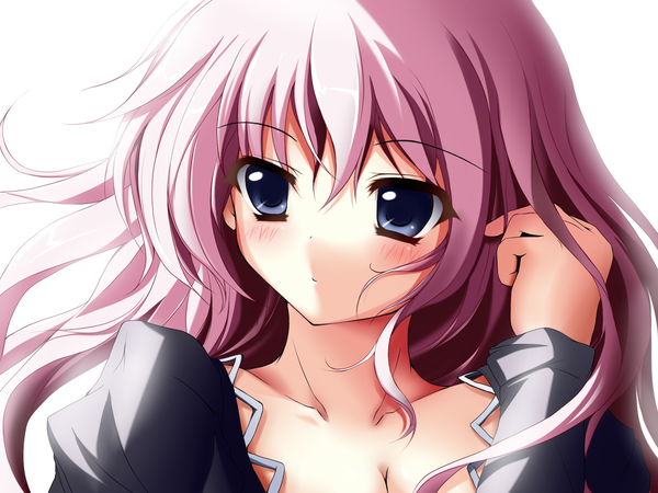 Anime picture 1600x1200 with suemizu yuzuki single long hair blush blue eyes pink hair close-up face girl