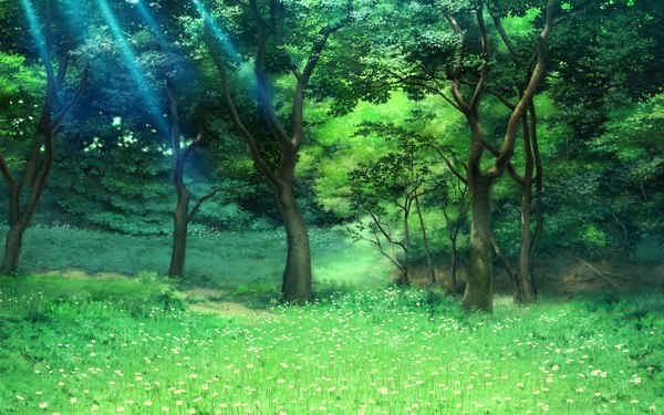 Anime picture 1280x800 with shitsuji ga aruji wo erabu toki wide image game cg landscape nature flower (flowers) plant (plants) tree (trees) forest