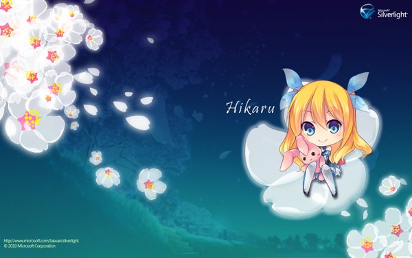 Anime picture 1440x900 with os-tan microsoft aizawa hikaru blue eyes blonde hair wide image cloud (clouds) chibi girl flower (flowers) toy stuffed animal bunny