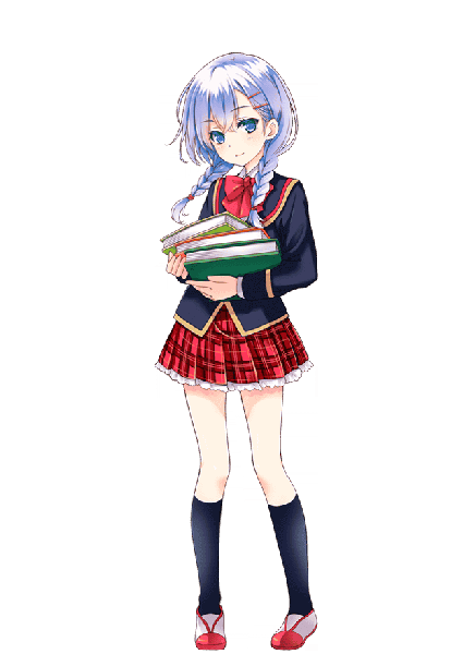 Anime picture 640x880 with girlfriend (kari) murakami fumio qp:flapper single long hair tall image looking at viewer blush blue eyes purple hair full body braid (braids) light smile official art twin braids transparent background girl uniform hair ornament school uniform