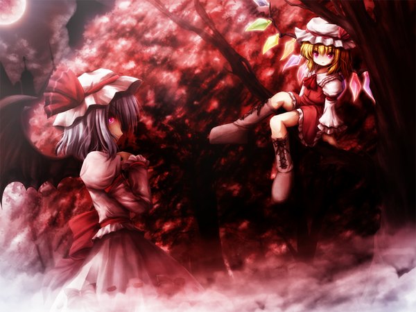 Anime picture 1024x768 with touhou flandre scarlet remilia scarlet girl wings