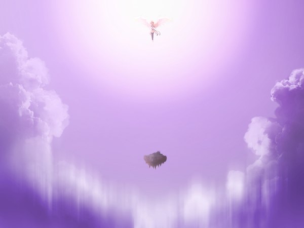 Anime picture 1280x960 with aiyoku no eustia eustia astraea long hair purple eyes pink hair game cg sky cloud (clouds) flying girl wings