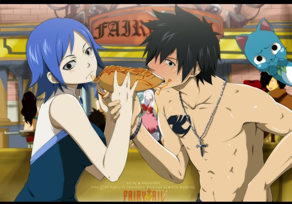 Anime picture 3000x2100 with fairy tail natsu dragneel gray fullbuster juvia lockser happy (fairy tail) mirajane strauss gajeel redfox levy mcgarden cana alberona bisca mulan alzack connell annria2002 long hair fringe highres short hair open mouth black hair smile multiple girls