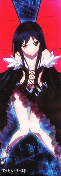 Anime picture 2469x7053 with accel world sunrise (studio) kuroyukihime single long hair tall image highres black hair red eyes scan insect wings butterfly wings girl dress gloves elbow gloves