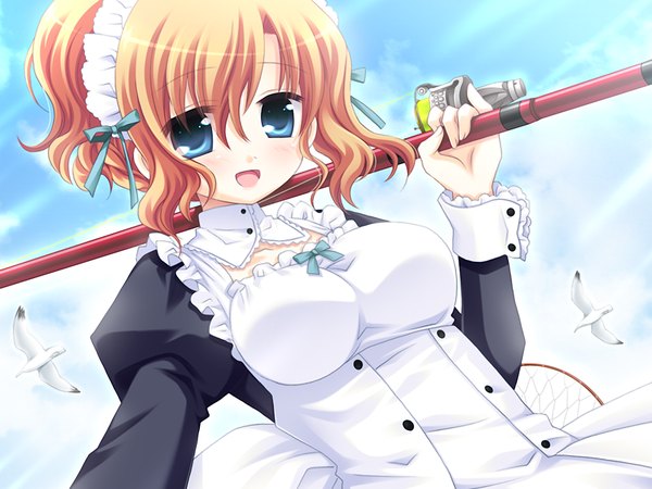 Anime picture 1024x768 with shiomizaki gakuen engekibu koi pure blue eyes game cg orange hair maid girl