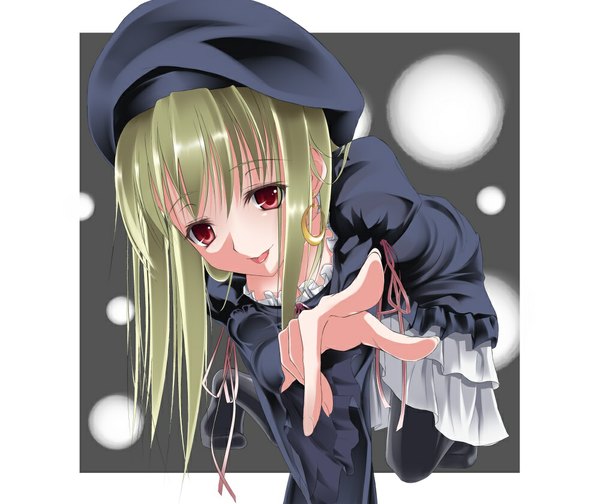 Anime picture 1000x840 with original doa (wabisabi) single looking at viewer short hair blonde hair red eyes :p girl dress beret