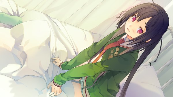 Anime picture 1280x720 with ima sugu onii-chan ni imouto da tte iitai! nanase matsuri akinashi yuu long hair blush black hair wide image twintails game cg pink eyes girl uniform school uniform necktie sweater