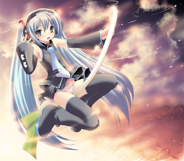 Anime picture 2000x1761 with vocaloid hatsune miku highres light erotic full body flying girl