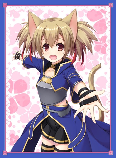 Anime picture 951x1296 with sword art online a-1 pictures silica yuntea single tall image short hair open mouth red eyes brown hair animal ears tail animal tail cat ears cat girl cat tail girl armor