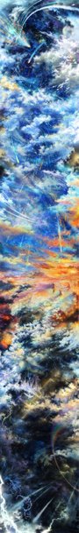 Anime picture 900x6000 with original iy (tsujiki) tall image sky cloud (clouds) sunlight no people scenic space lightning shooting star planet rainbow galaxy