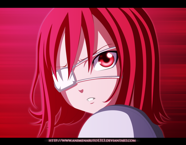 Anime picture 2000x1559 with fairy tail erza scarlet ifeergirl single highres short hair red eyes red hair looking back coloring portrait close-up girl eyepatch