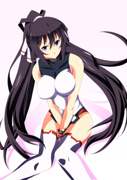 Anime picture 1280x1810 with infinite stratos 8bit shinonono houki ka2 (artist) single tall image breasts open mouth blue eyes light erotic black hair twintails very long hair girl thighhighs bodysuit