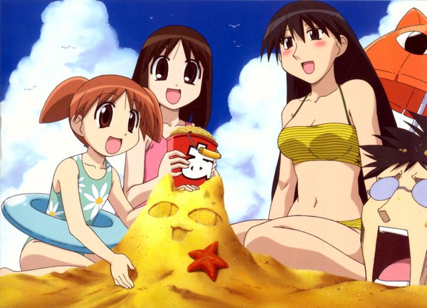 Anime picture 1665x1200 with azumanga daioh j.c. staff kasuga ayumu mihama chiyo sakaki kimura beach girl