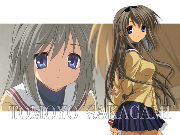 Anime picture 1024x768 with clannad key (studio) sakagami tomoyo long hair blue eyes grey hair girl