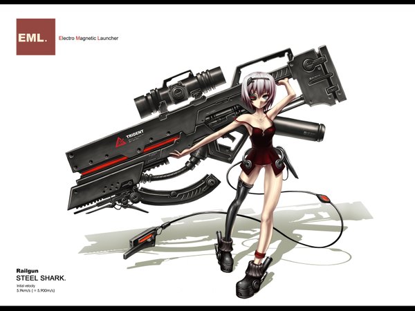 Anime picture 1600x1200 with original gia short hair blue eyes pink hair letterboxed gun