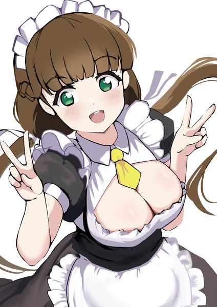 Anime picture 2480x3508 with hello!!! love live! sunrise (studio) love live! sakurakouji kinako evildaddy12 single long hair tall image looking at viewer blush fringe highres breasts open mouth light erotic simple background smile brown hair large breasts white background