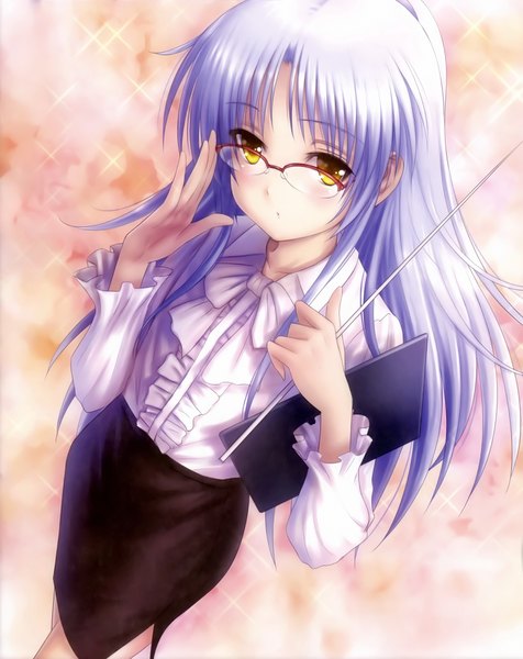 Anime picture 2082x2621 with angel beats! key (studio) tachibana kanade goto p single long hair tall image looking at viewer highres yellow eyes white hair scan official art teacher girl skirt shirt glasses