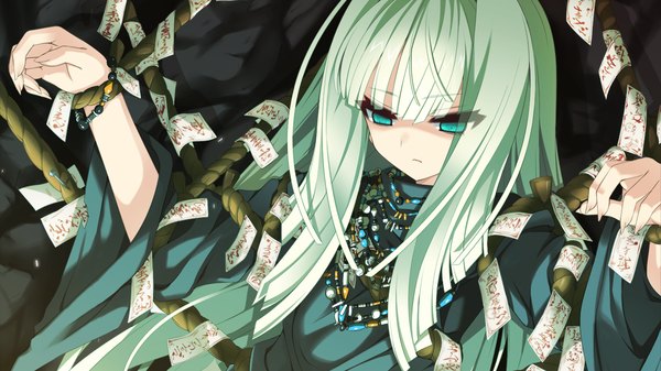 Anime picture 1280x720 with sangoku hime unicorn-a long hair blue eyes wide image game cg white hair girl ofuda