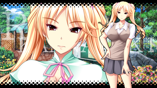 Anime picture 1280x720 with try big! - lesson intense breast massage (game) long hair blonde hair wide image twintails brown eyes game cg girl
