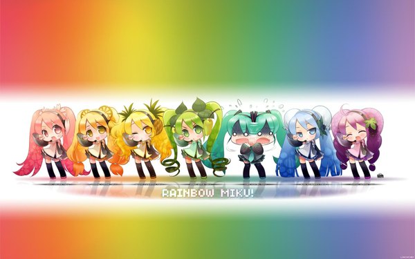 Anime picture 1680x1050 with vocaloid hatsune miku wide image chibi jpeg artifacts o o girl rainbow