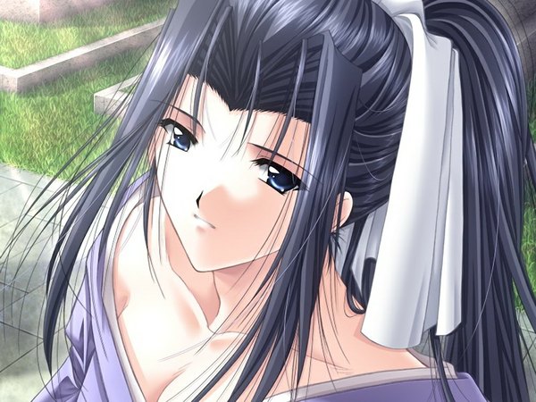 Anime picture 1024x768 with kaze no keishousha (game) blue eyes black hair game cg girl