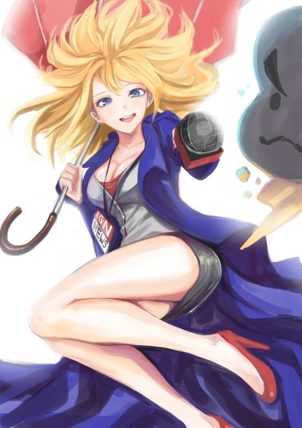 Anime picture 2480x3508 with league of legends janna windforce nr noir single long hair tall image highres blue eyes blonde hair smile girl umbrella microphone