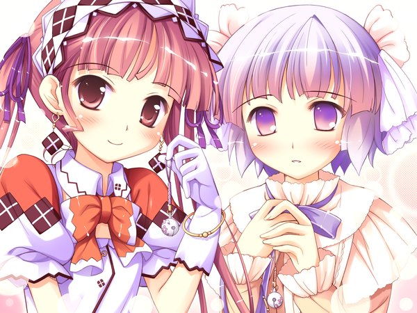 Anime picture 1600x1200 with shukufuku no campanella minette brown hair purple eyes brown eyes game cg purple hair loli