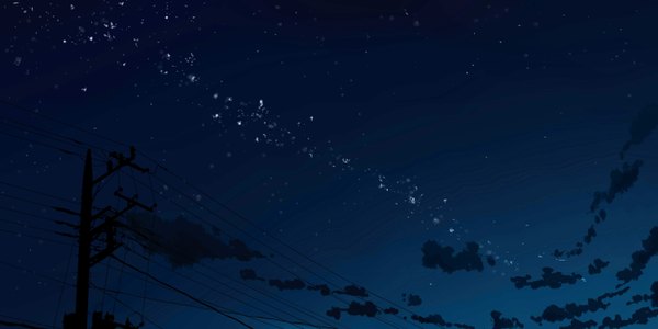 Anime picture 6000x3000 with original kibunya 39 highres wide image absurdres sky cloud (clouds) night night sky no people landscape star (stars) wire (wires) power lines