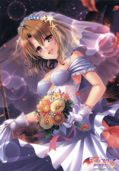 Anime picture 2769x3960 with toloveru toloveru darkness xebec momioka risa yabuki kentarou single tall image looking at viewer fringe highres short hair breasts open mouth hair between eyes brown hair brown eyes cleavage scan girl dress