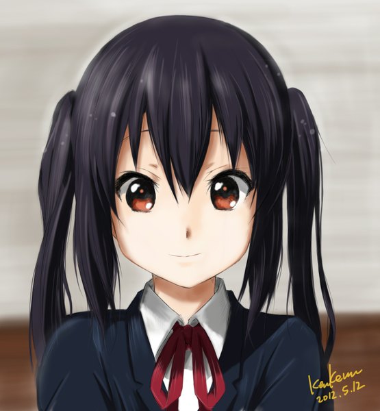 Anime picture 1518x1641 with k-on! kyoto animation nakano azusa kem kem single long hair tall image black hair red eyes twintails signed portrait girl serafuku