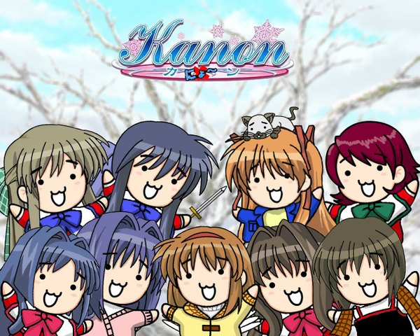 Anime picture 1280x1024 with kanon key (studio) tsukimiya ayu minase nayuki minase akiko sawatari makoto kawasumi mai misaka shiori kurata sayuri misaka kaori piro amano mishio girl